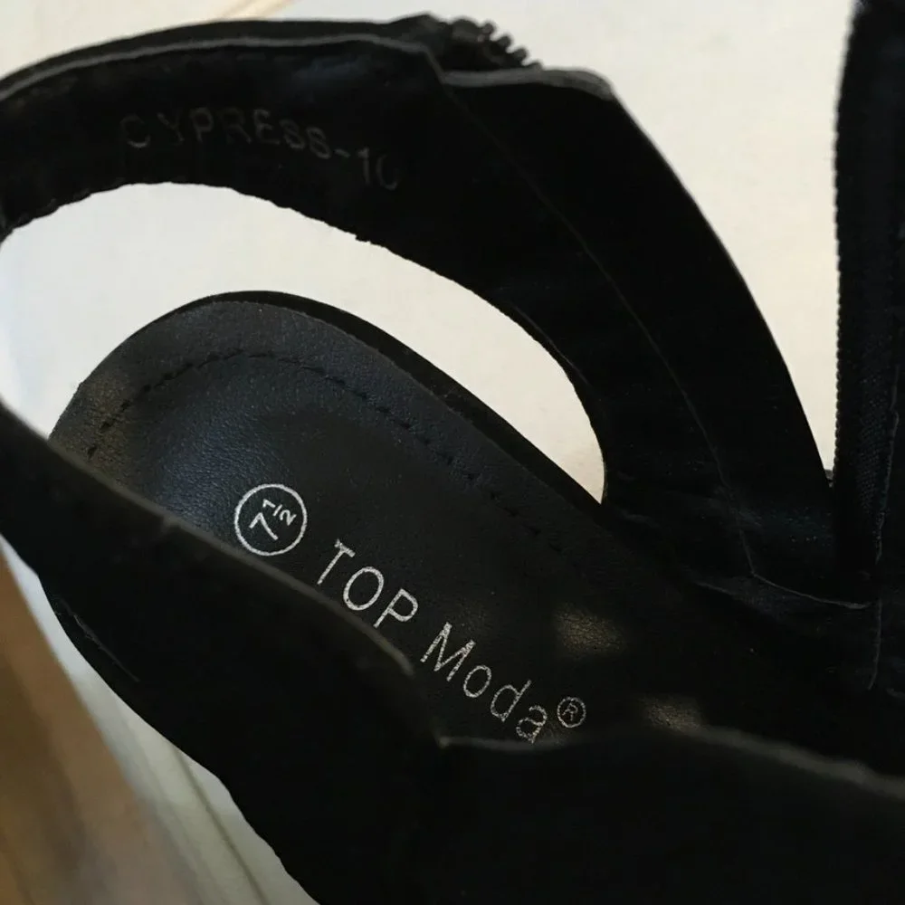 Top Moda Black Block Heel Peep Toe size 7.5 - Picture 4 of 5